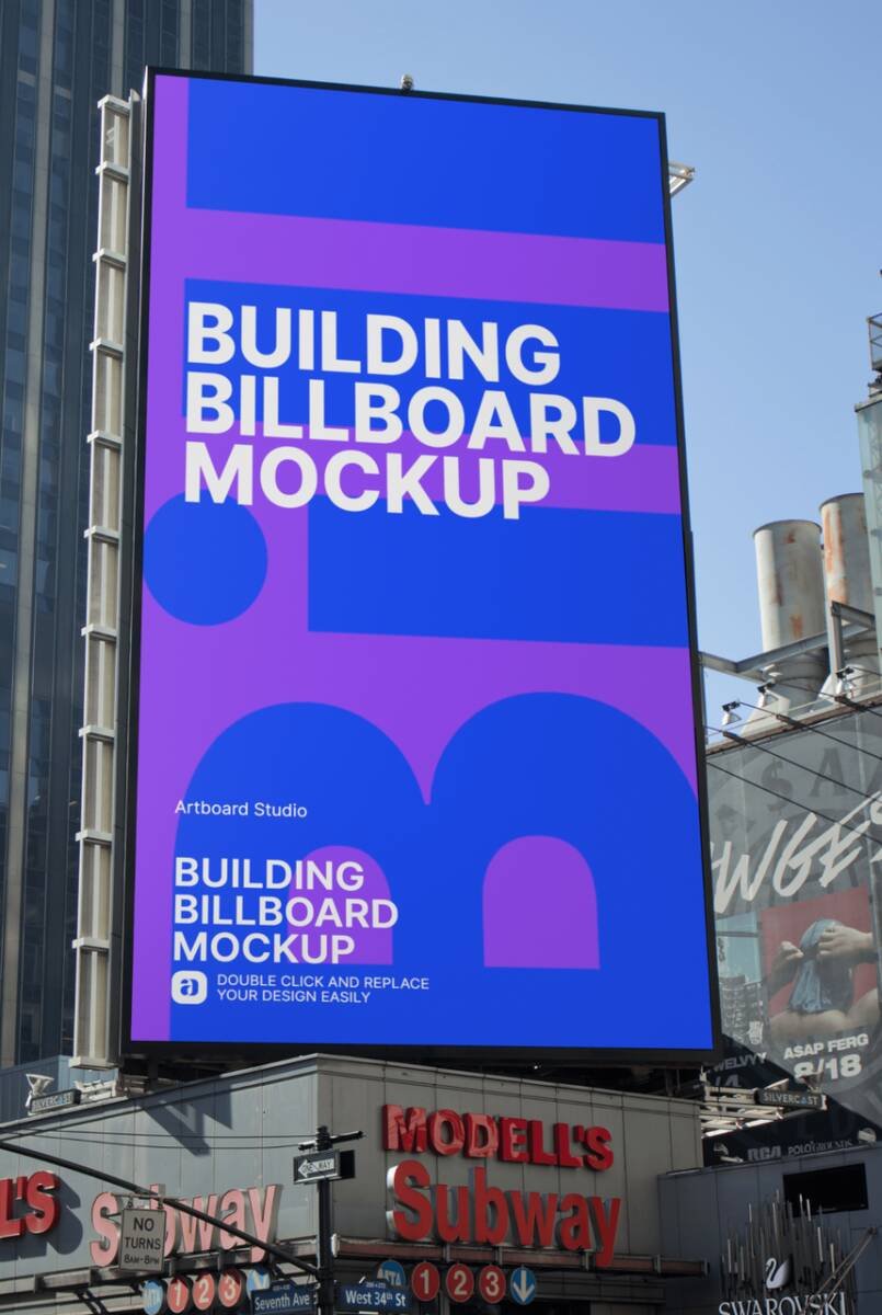 Photo Save time and money with envato . Vertical Building Billboard Mockup