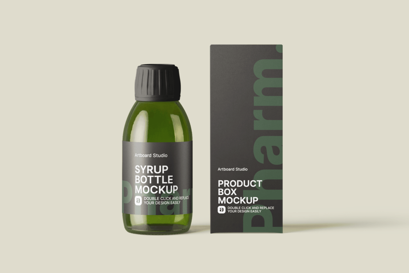 The best free mockup creator online. Green Glass Syrup Bottle Mockup Template